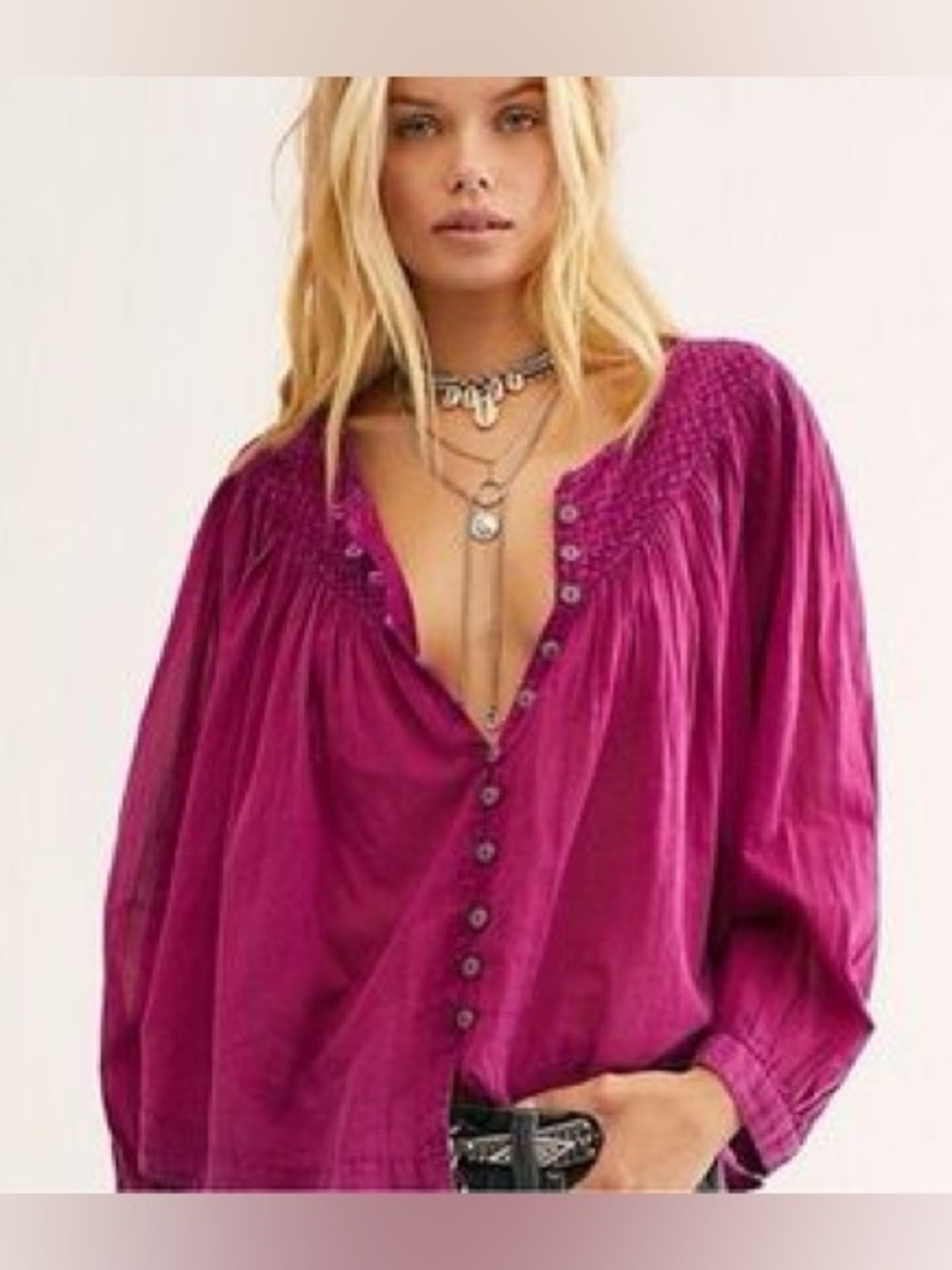 NWT Free People SMALL Floaty Peasant top in dark magenta